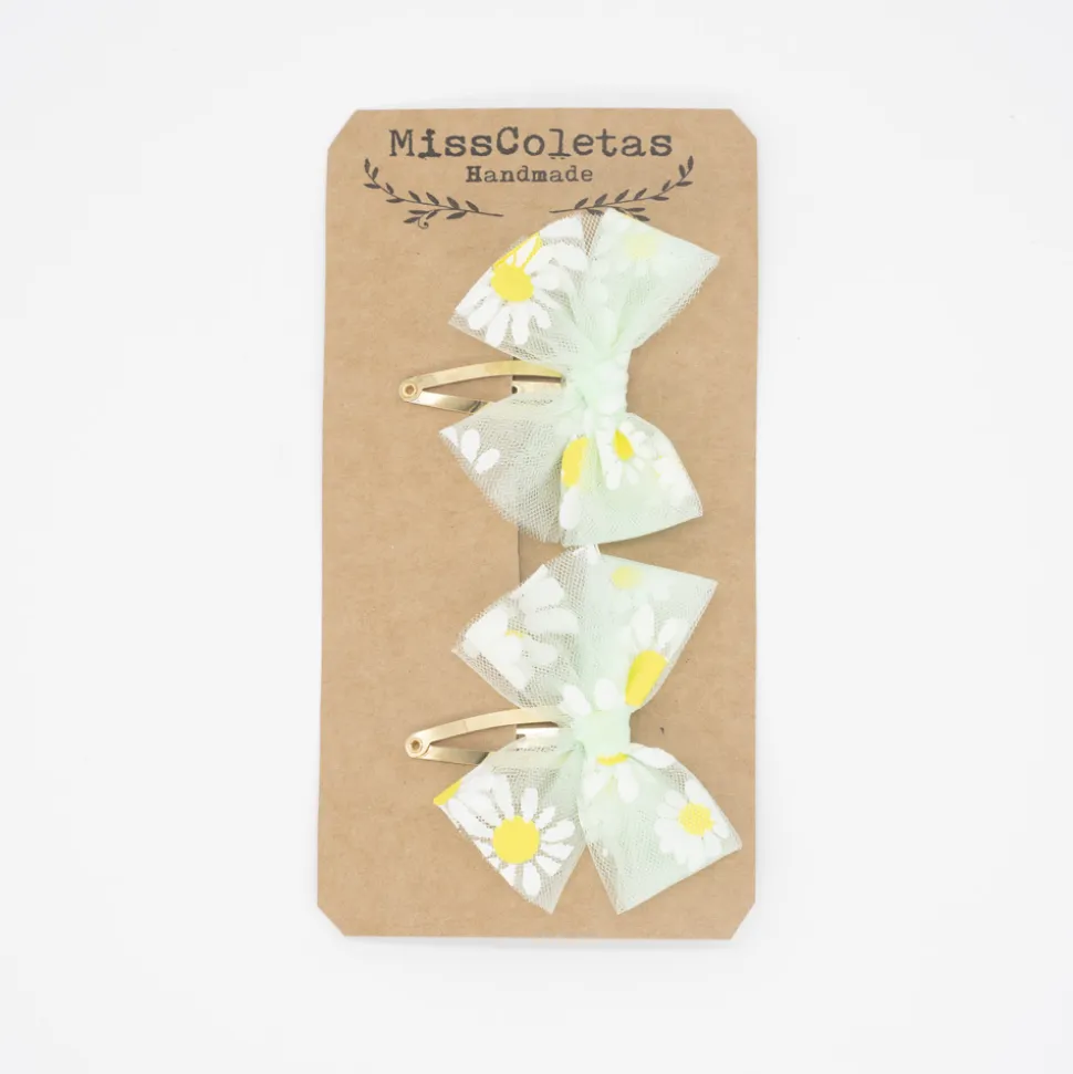 Pack clips lazo margaritas tul verde mint