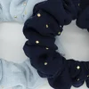 Pack coleteros scrunchie gasa azul topos oro