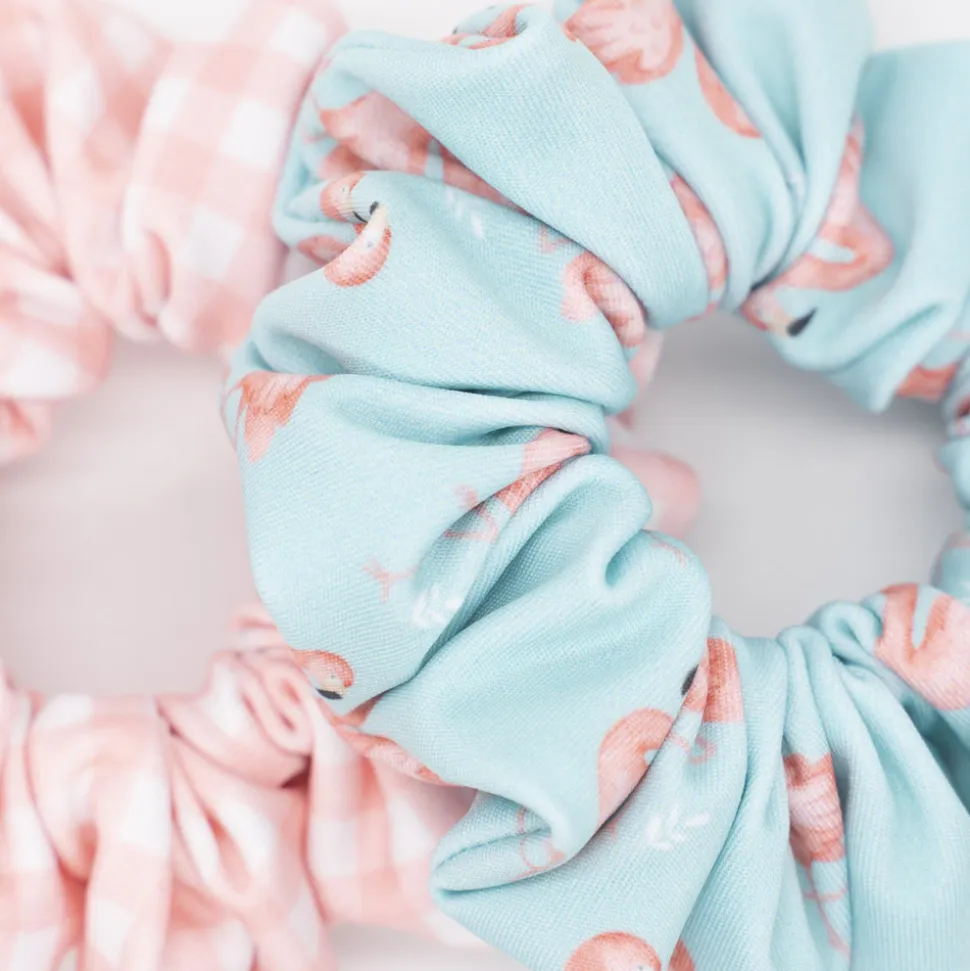 Pack coleteros scrunchies baño flamencos
