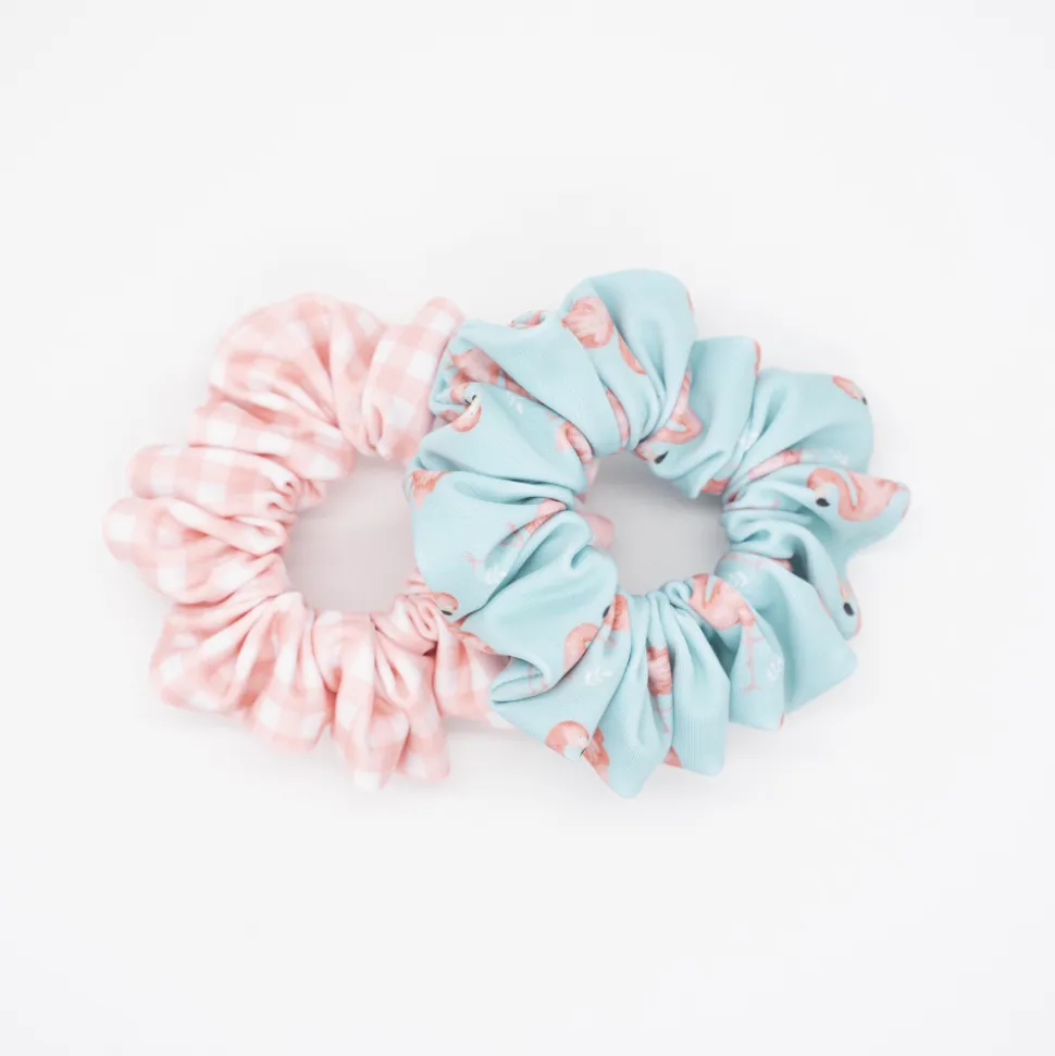 Pack coleteros scrunchies baño flamencos