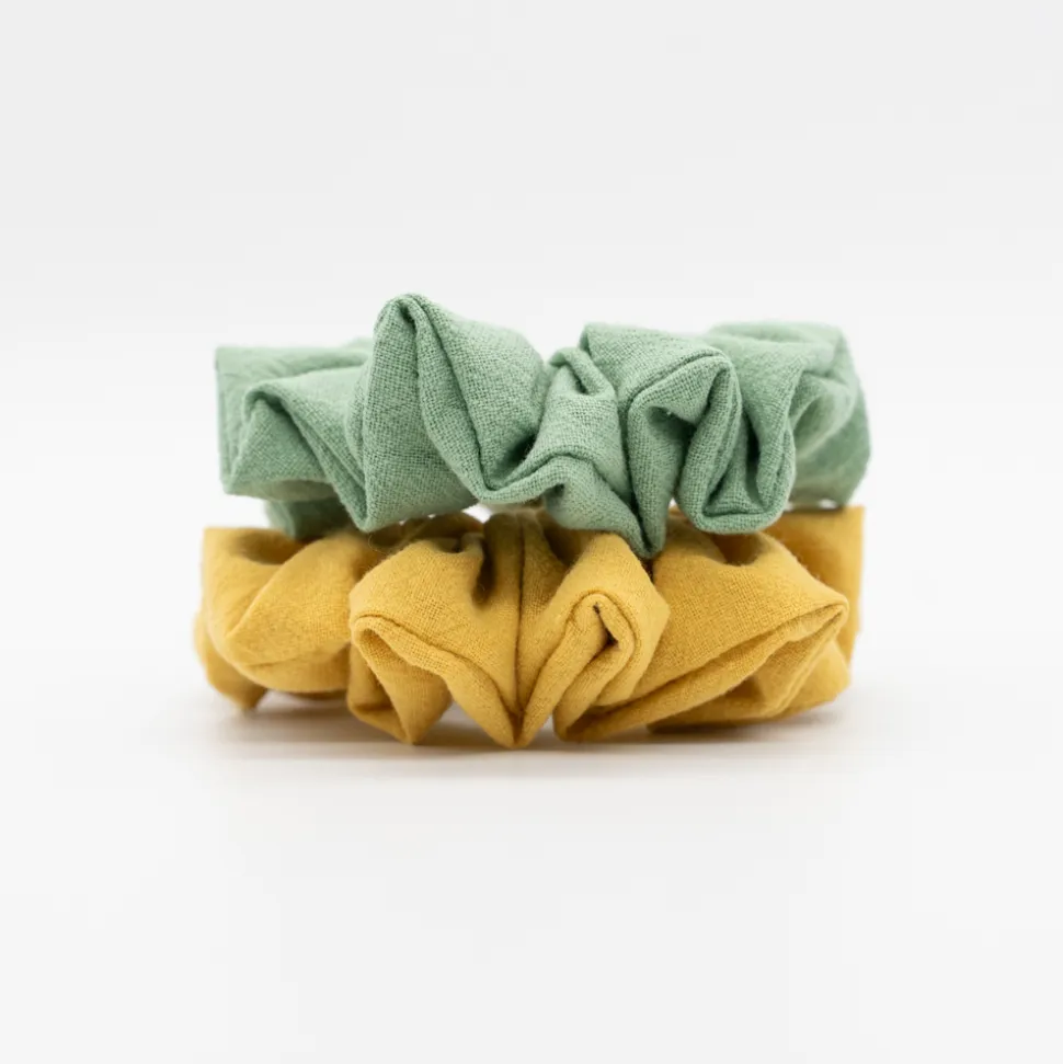 Pack coleteros scrunchies ocre y verde