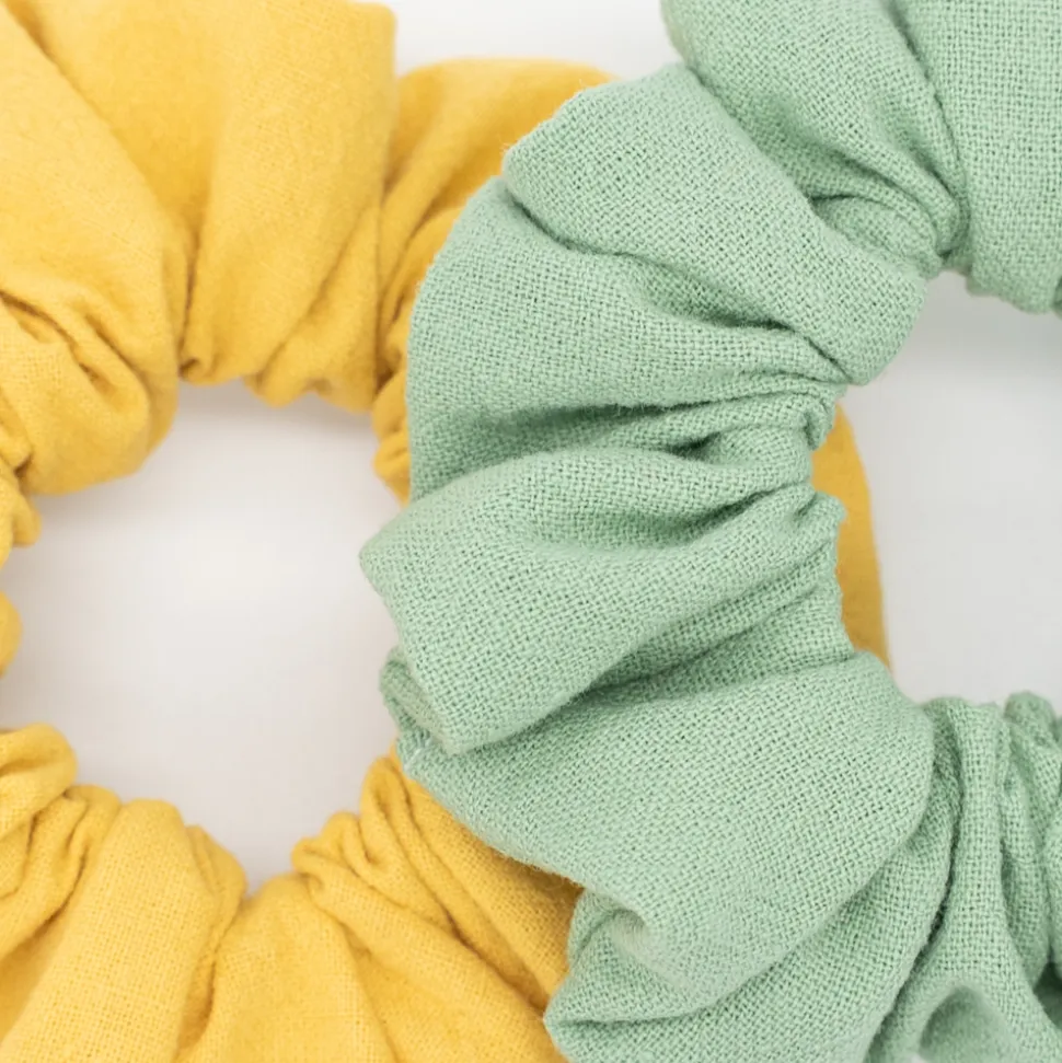 Pack coleteros scrunchies ocre y verde