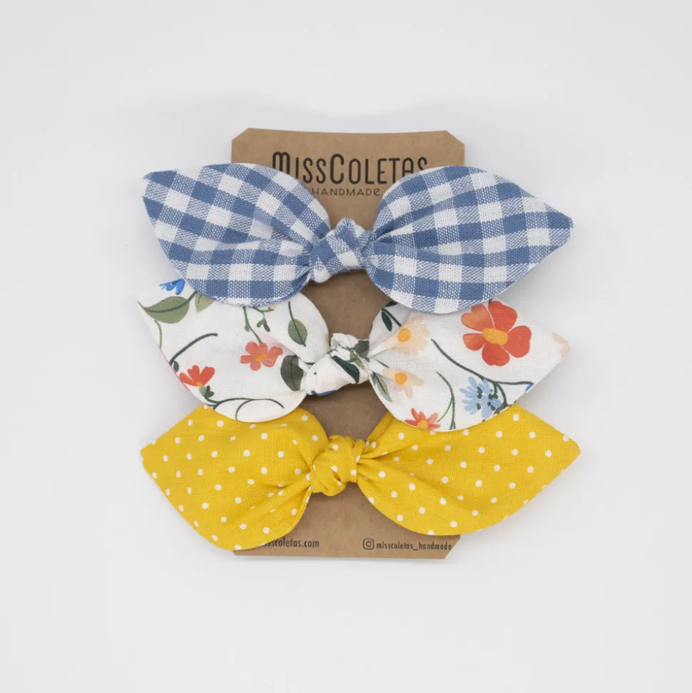Pack de 3 coleteros lazo blanco flores