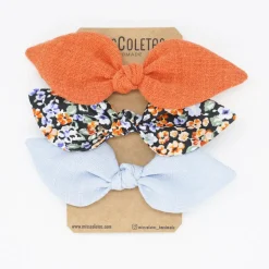 Pack de 3 coleteros lazo flores naranja