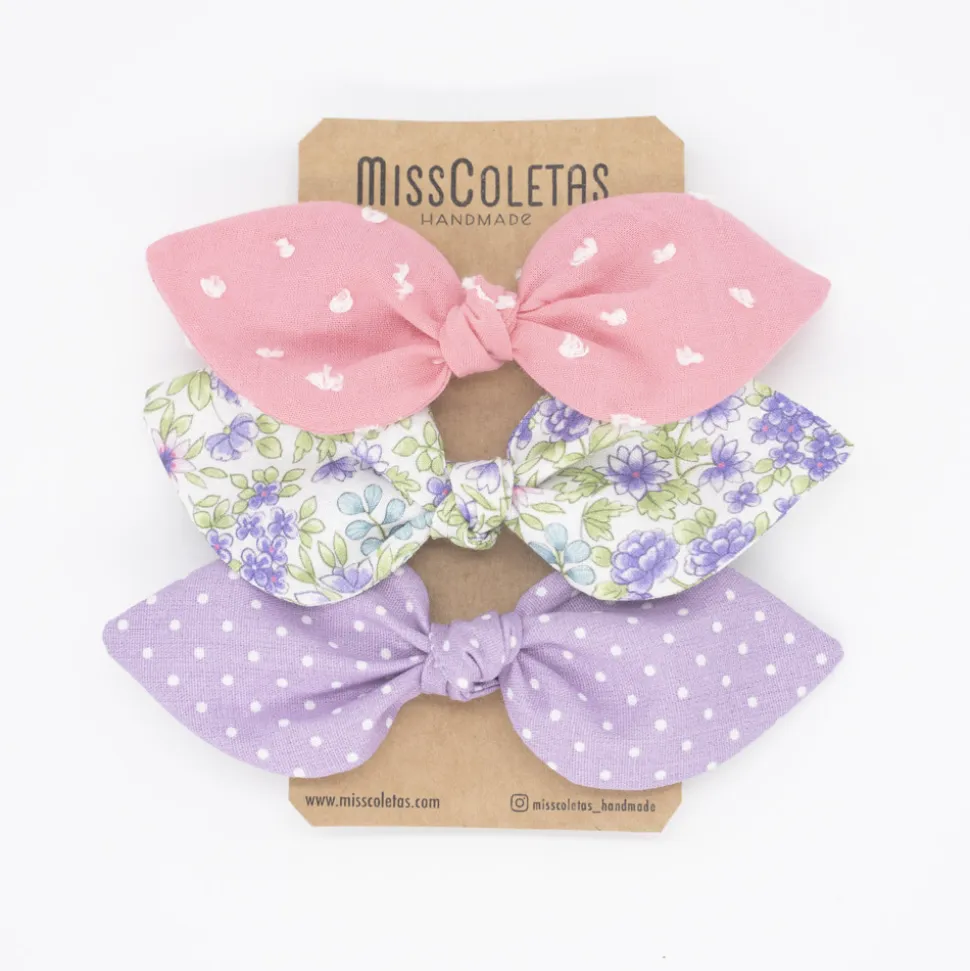 Pack de 3 coleteros lazo flores malva