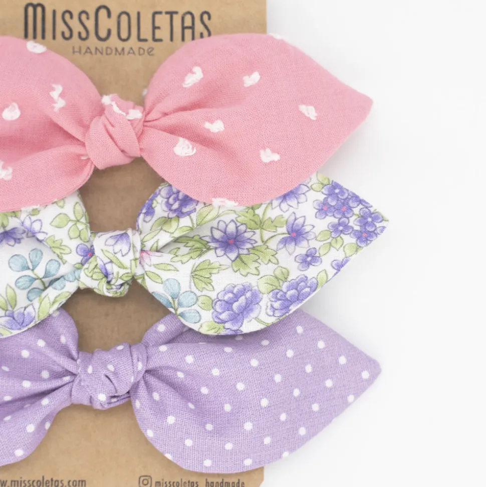 Pack de 3 coleteros lazo flores malva