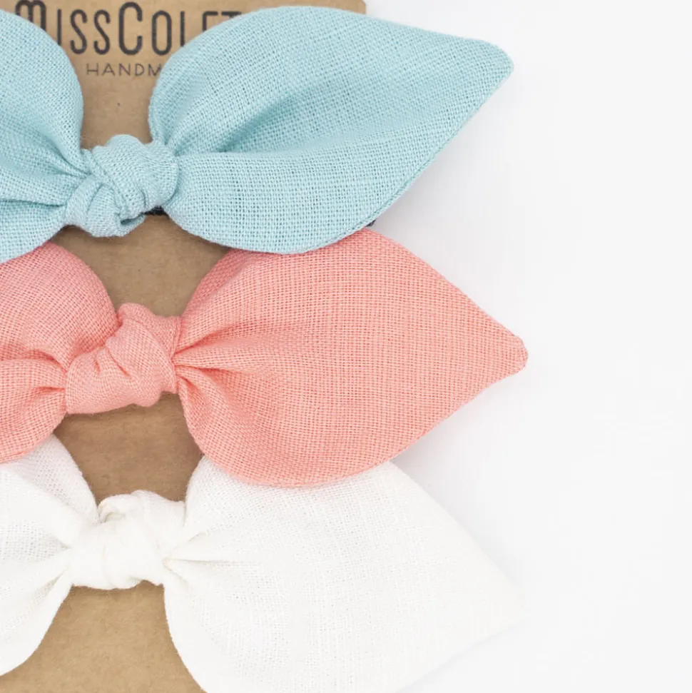 Pack de 3 coleteros lazo lino pastel