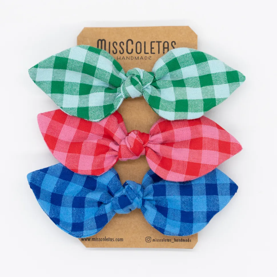 Pack de 3 coleteros lazo vichy bicolor