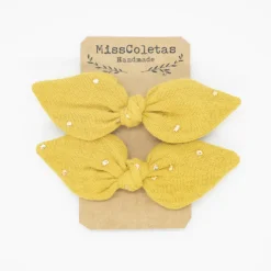 Pack de 2 minicoleteros lazo amarillo ocre topos oro