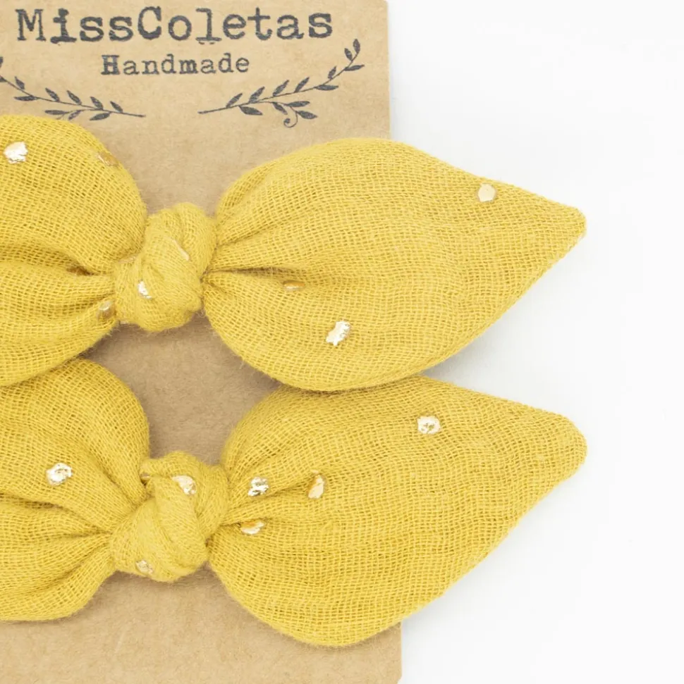 Pack de 2 minicoleteros lazo amarillo ocre topos oro