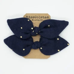 Pack de 2 minicoleteros lazo azul marino topos oro
