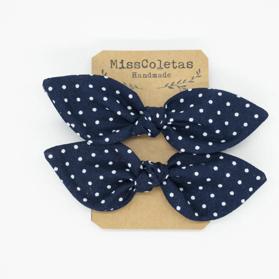 Pack de 2 minicoleteros lazo azul marino topos