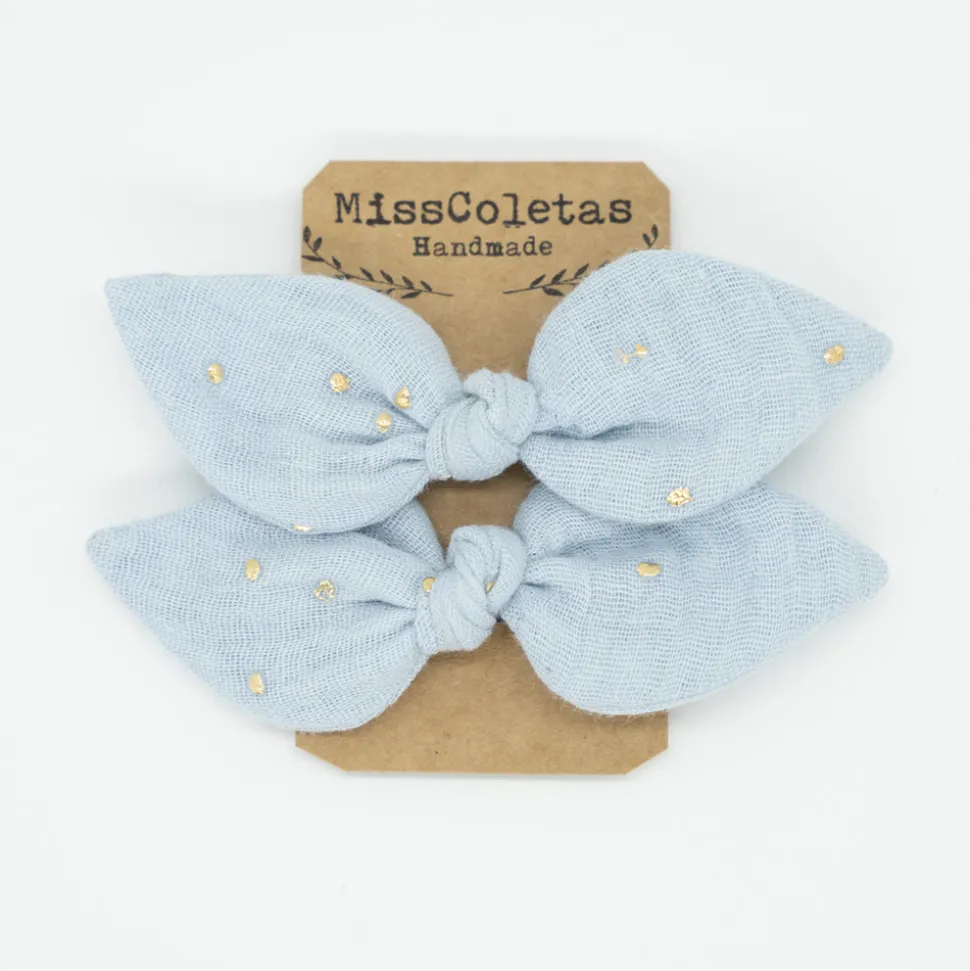 Pack de 2 minicoleteros lazo azul celeste topos oro