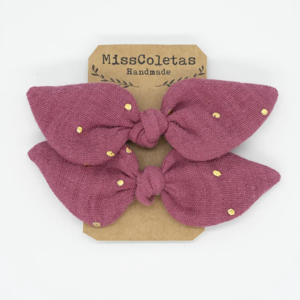 Pack de 2 minicoleteros lazo frambuesa topos oro
