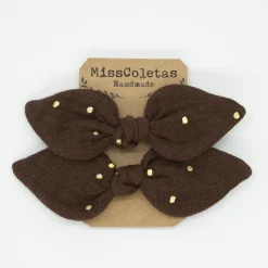 Pack de 2 minicoleteros lazo marrón topos oro