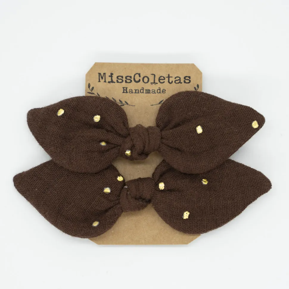 Pack de 2 minicoleteros lazo marrón topos oro