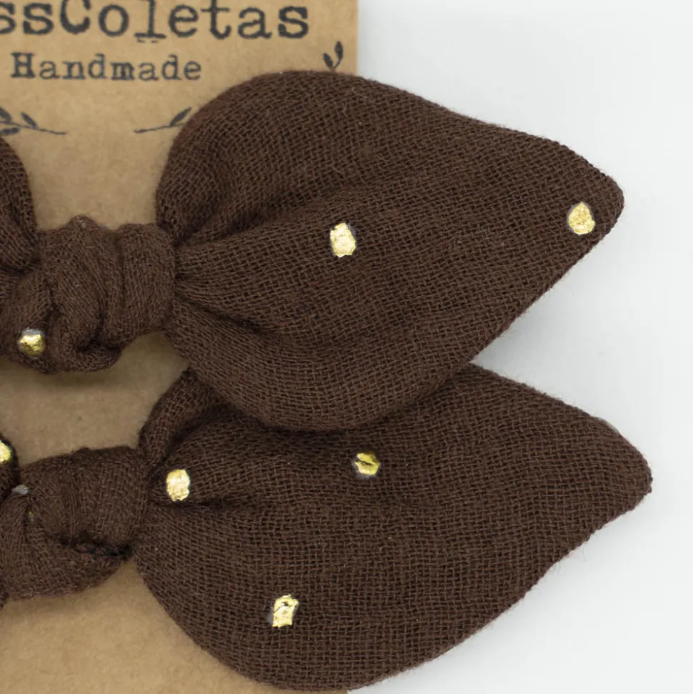Pack de 2 minicoleteros lazo marrón topos oro
