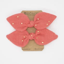 Pack de 2 minicoleteros lazo naranja coral topos oro