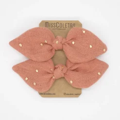 Pack de 2 minicoleteros lazo naranja terracota topos oro
