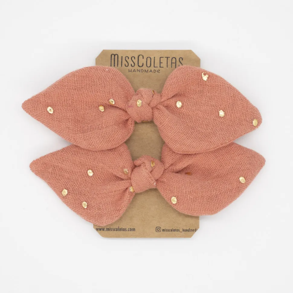 Pack de 2 minicoleteros lazo naranja terracota topos oro