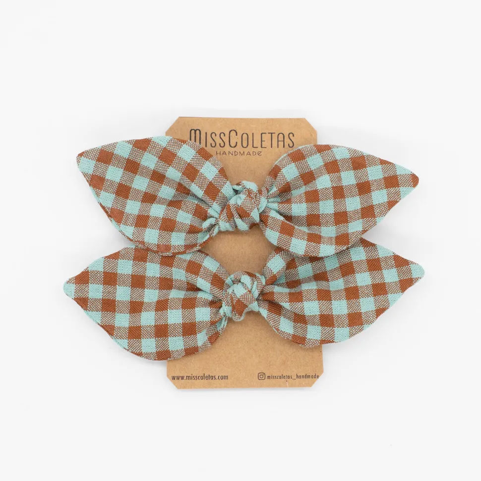 Pack de 2 minicoleteros lazo vichy bicolor menta
