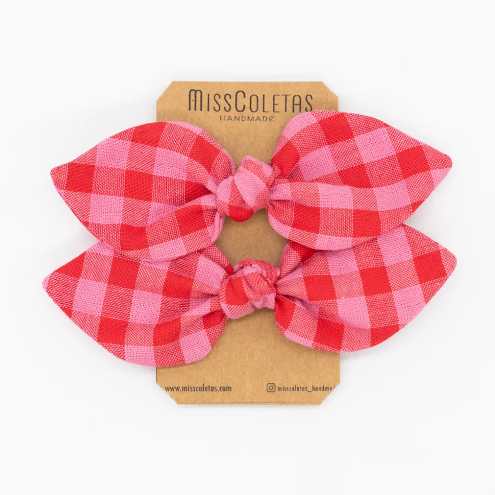 Pack de 2 minicoleteros lazo vichy bicolor frambuesa