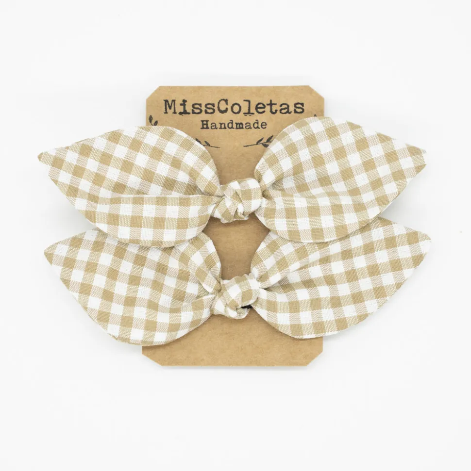 Pack de 2 minicoleteros lazo vichy beige tostado