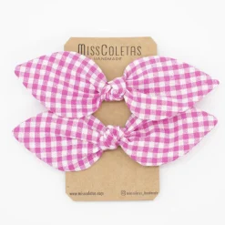 Pack de 2 minicoleteros lazo vichy pequeño fucsia