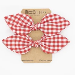 Pack de 2 minicoleteros lazo vichy pequeño rojo