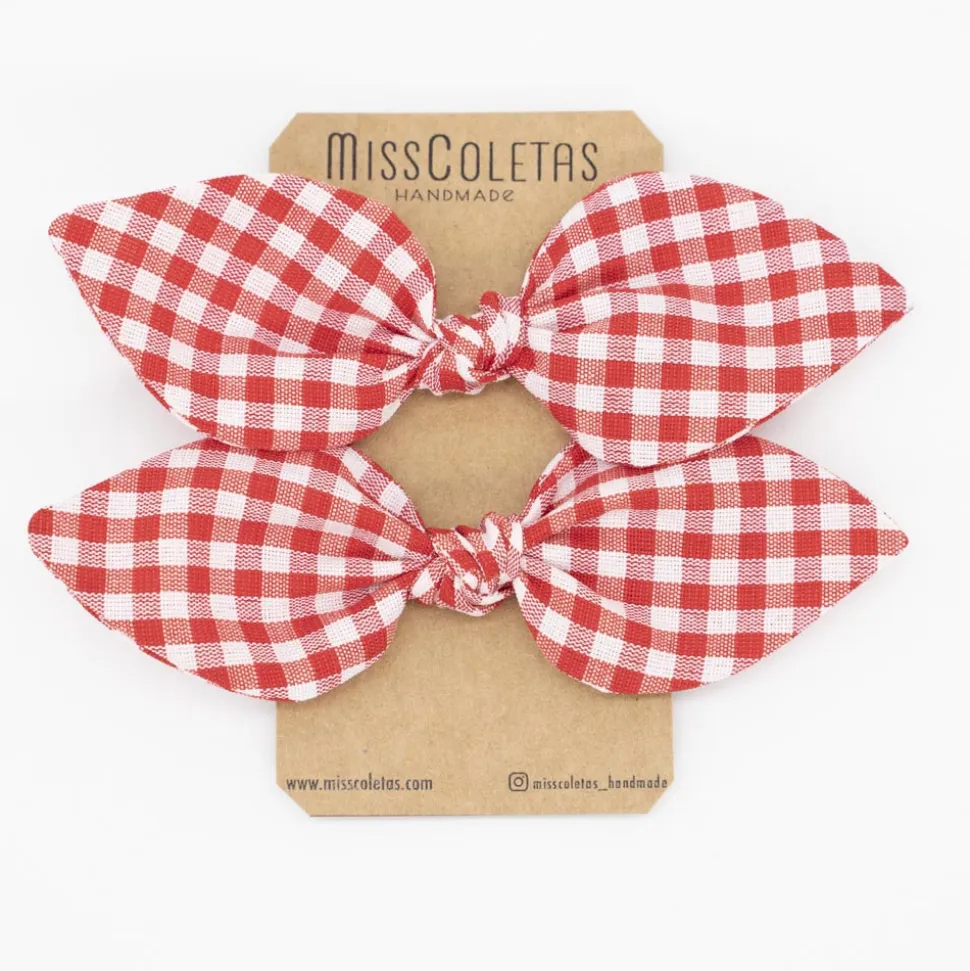 Pack de 2 minicoleteros lazo vichy pequeño rojo