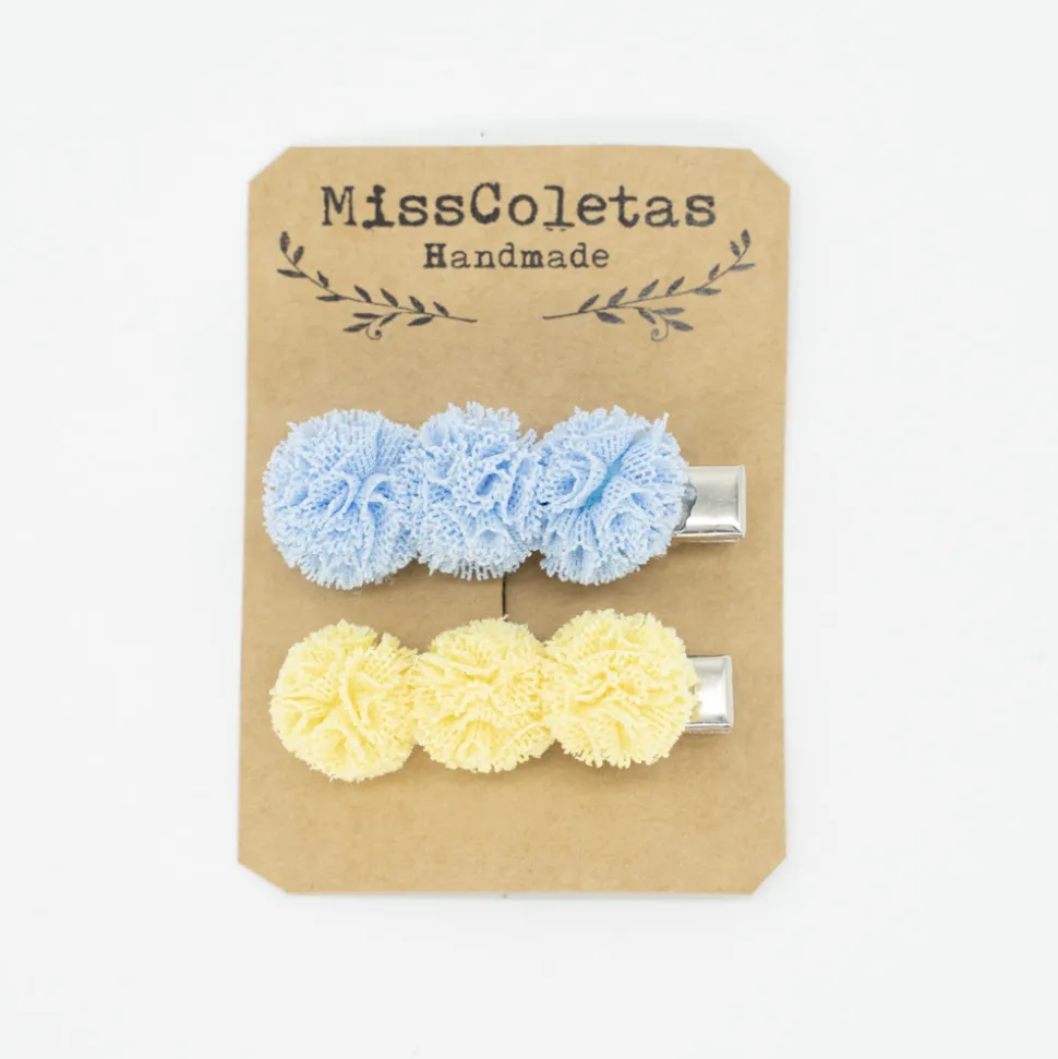 Pack de 2 pincitas pompón combinado amarillo