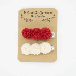 Pack de 2 pincitas pompón combinado rojo
