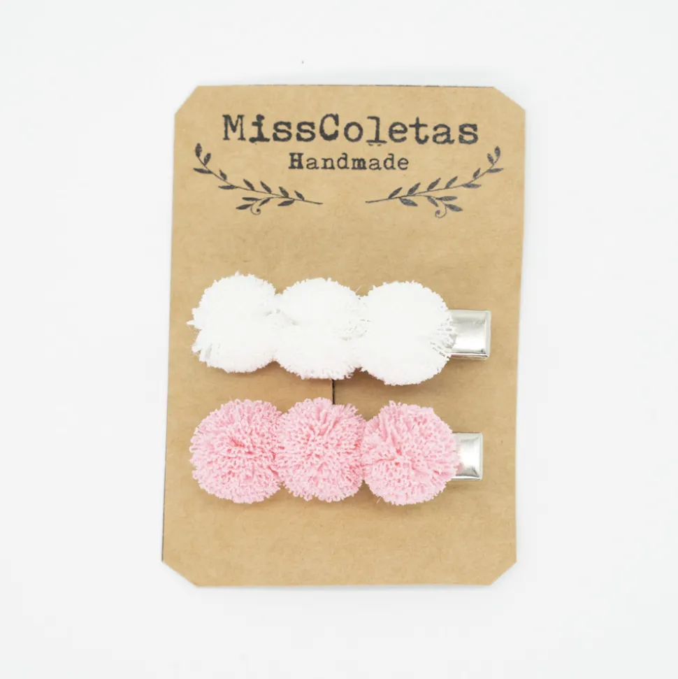 Pack de 2 pincitas pompón combinado rosa