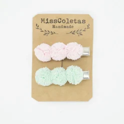 Pack de 2 pincitas pompón verde y rosa