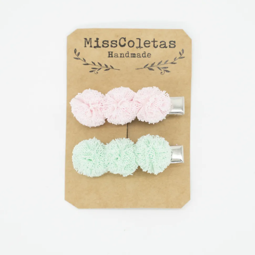 Pack de 2 pincitas pompón verde y rosa
