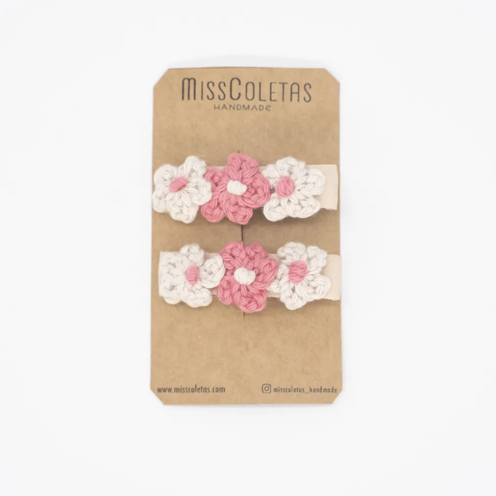 Pack de 2 pinzas crochet flores rosas
