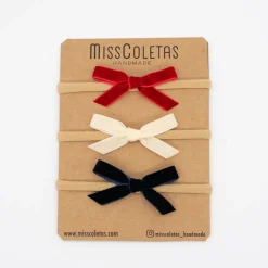 Pack diademas bebé lazo terciopelo rojo azul y beige