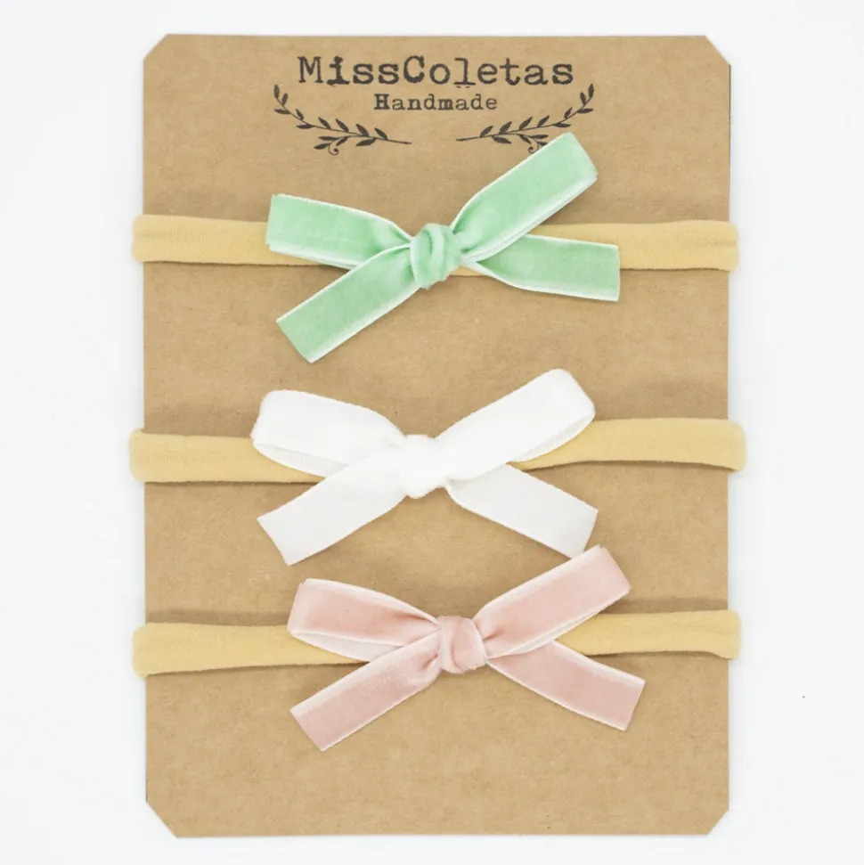 Pack diademas bebé lazo terciopelo pastel