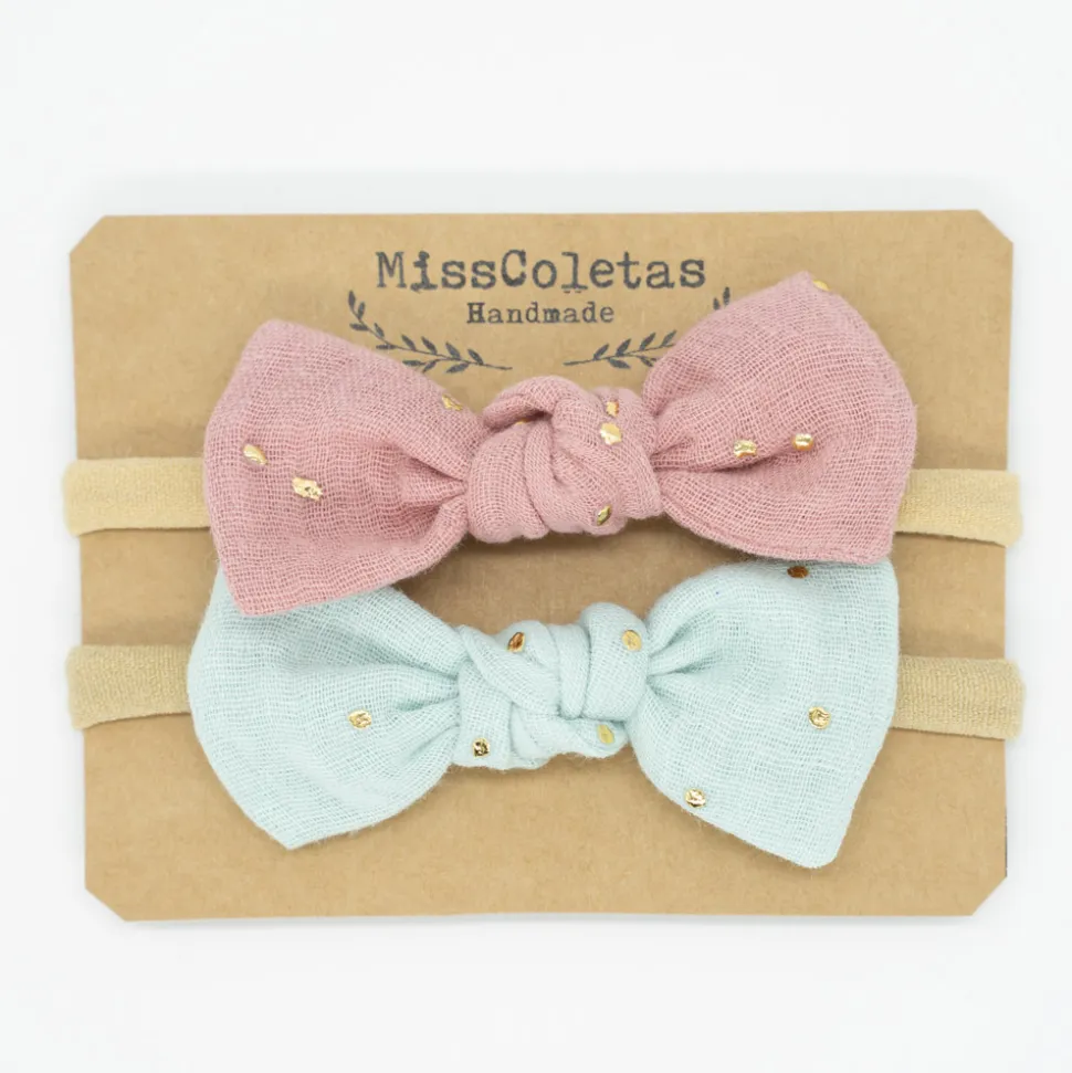 Pack diademas bebé topos oro