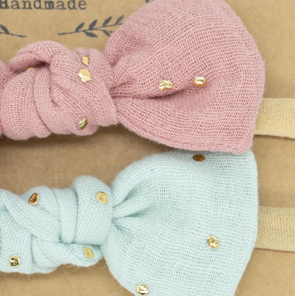 Pack diademas bebé topos oro