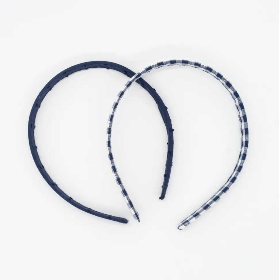 Pack diademas planas vichy azul marino