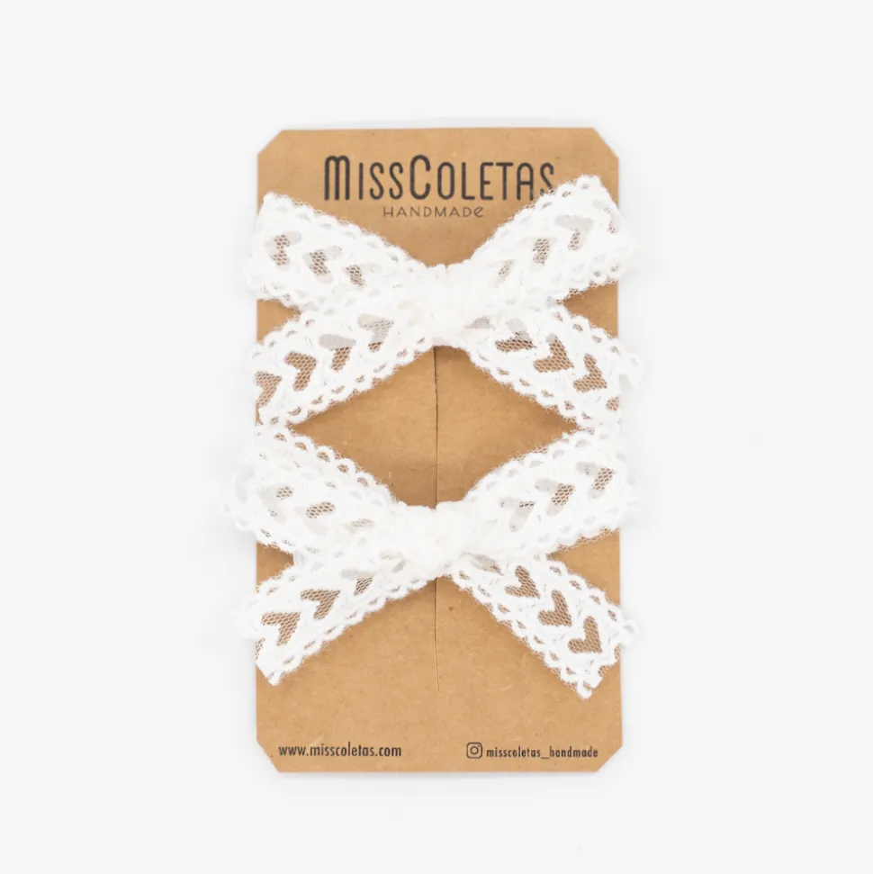 Pack lazos de encaje blanco corazones