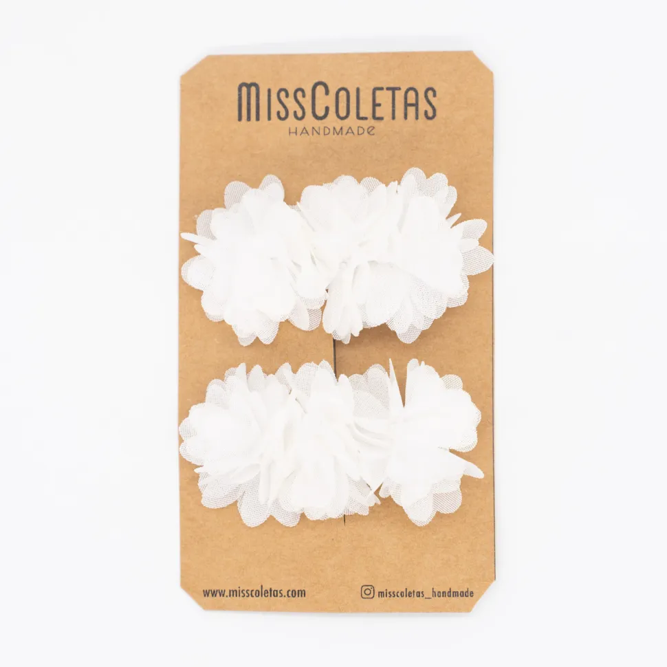 Pack pinza flores blancas de tul mini