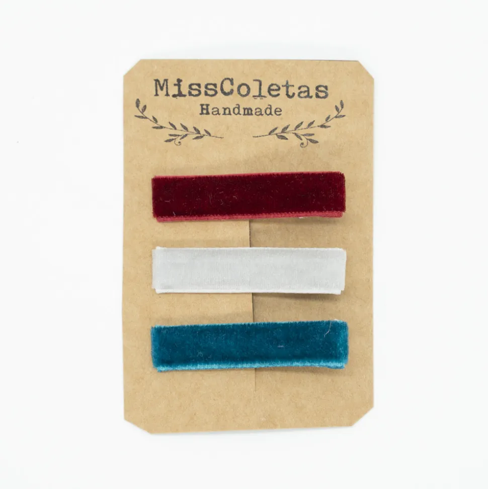 Pack 3 pinzas combinadas terciopelo