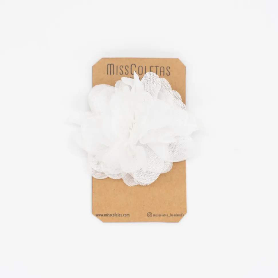Pinza flor tul blanca