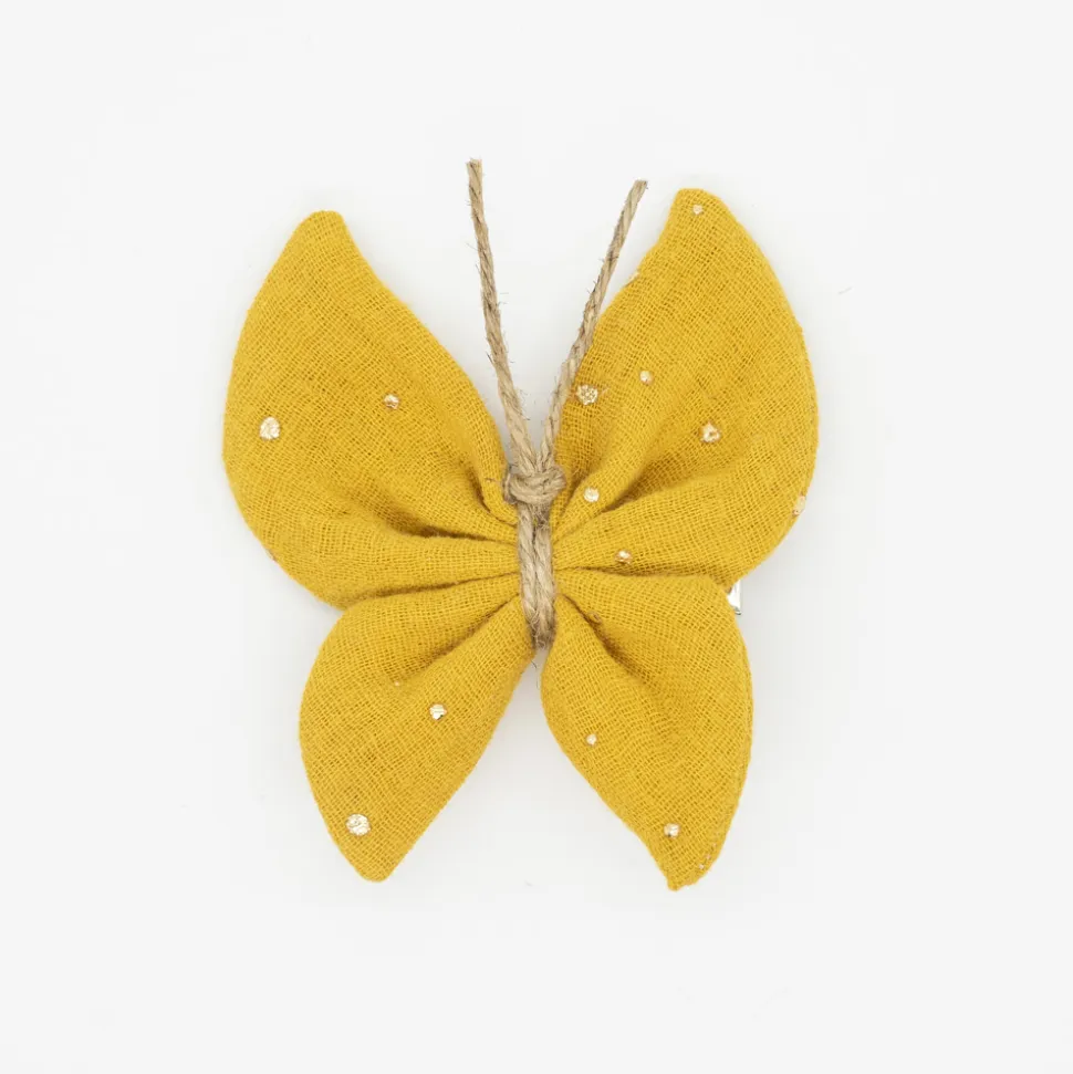Pinza mariposa amarillo ocre topos dorados