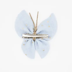 Pinza mariposa azul celeste topos oro