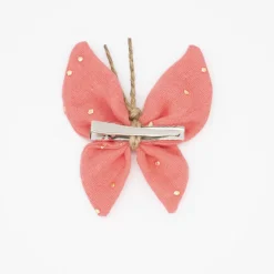 Pinza mariposa naranja coral topos oro