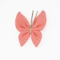 Pinza mariposa naranja coral topos oro