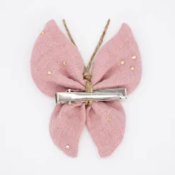 Pinza mariposa rosa topos oro
